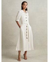 Reiss - Petite Malika Linen Blend Midi Shirt Dress - Lyst