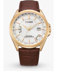 Citizen - Cb0253-19a Eco-drive World Time Date Leather Strap Watch - Lyst