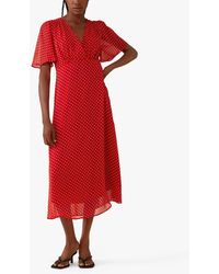 Finery London Carolina Polka Dot Midi Dress - Red