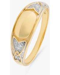 L & T Heirlooms - Second Hand 9ct Yellow Gold Diamond Signet Ring - Lyst