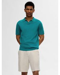SELECTED - Short Sleeve Linen Polo Shirt - Lyst