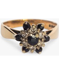 L & T Heirlooms - Second Hand 9ct Yellow Gold Diamond And Sapphire Cluster Ring - Lyst
