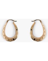 L & T Heirlooms - Second Hand 9ct Yellow Gold Engraved Diamond Creole Hoop Earrings - Lyst