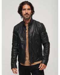Superdry - Leather Racer Jacket - Lyst