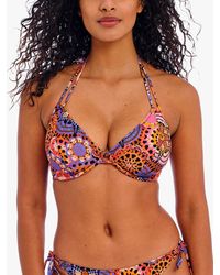 Freya - San Tiago Nights Crochet Print Underwired Halter Bikini Top - Lyst