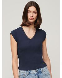 Superdry - Cotton Essential Lace Trim V-neck T-shirt - Lyst