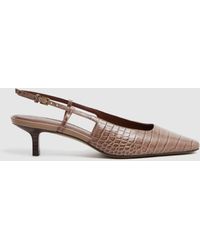 Reiss - Jade Croc Effect Leather Kitten Heel Slingback Court Shoes - Lyst