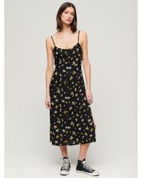 Superdry - Floral Print Button-up Cami Midi Dress - Lyst