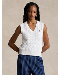 Ralph Lauren - Polo Cable Knit Sleeveless Knit Top - Lyst