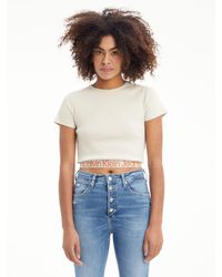 Calvin Klein - Organic Cotton Blend Logo Tape Cropped T-shirt - Lyst
