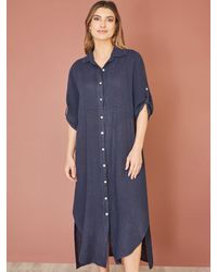 Yumi' - Italian Linen Relaxed Fit Midi Shirt Dress - Lyst