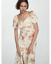 Mango - Buttoned Floral Print Linen Blend Midi Dress - Lyst