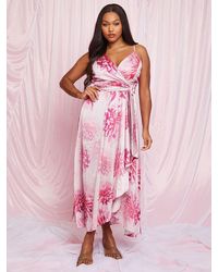Chi Chi London - Cami Floral Print Wrap Midi Dress - Lyst