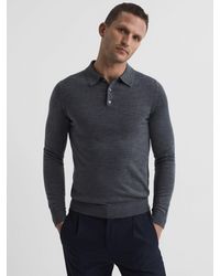 Reiss - Trafford Knitted Wool Long Sleeve Polo Top - Lyst