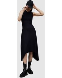 AllSaints - Gia Asymmetric Hem Midi Dress - Lyst