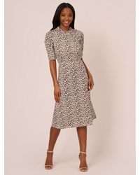 Adrianna Papell - Ruffle Neck Ditsy Floral Midi Dress - Lyst