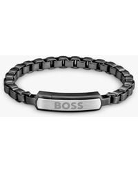 BOSS - Devon Logo Plate Box Chain Bracelet - Lyst