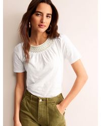 Boden - Metallic Embroidery Smock Neck Top - Lyst