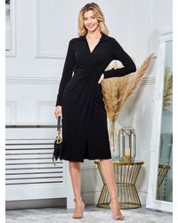 Jolie Moi - Long Sleeve Wrap Midi Shirt Dress - Lyst