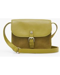 White Stuff Eve Buckle Leather Suede Cross Body Satchel Bag - Green