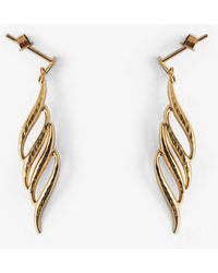 L & T Heirlooms - Second Hand 9ct Yellow Gold Leaf Shaped Drop Earrings - Lyst