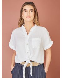 Yumi' - Italian Linen Front Tie Shirt - Lyst