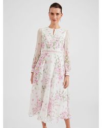Hobbs - Petite Skye Floral Print Silk Midi Dress - Lyst