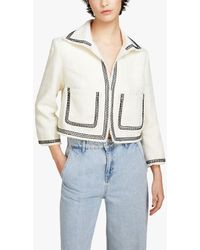 Sisley - Contrast Stitch Frayed Boucle Jacket - Lyst