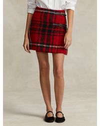 Ralph Lauren - Polo Leather Trim Wool Blend Plaid Wrap Mini Skirt - Lyst