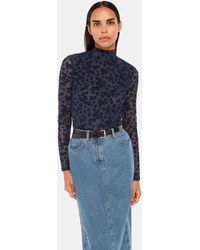Whistles - Crew Neck Floral Mesh Top - Lyst