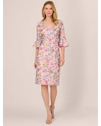 Adrianna Papell - Floral Knee Length Dress - Lyst