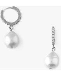 Orelia - Pearl Drop Pave Huggie Hoop Earrings - Lyst