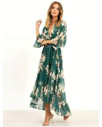 Yumi' - Urban Touch Floral Print Dipped Hem Midi Dress - Lyst