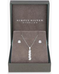 Simply Silver - Sterling Silver Icicle Stick Pendant Necklace And Stud Earrings Jewellery Set - Lyst