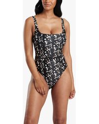 South Beach - Tummy Control Leopard Print Belted Swimsuit - Lyst
