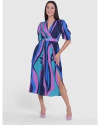 Closet - Printed Wrap Neck Midi Dress - Lyst