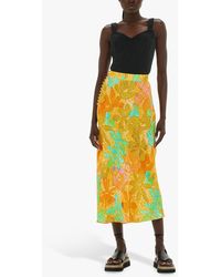 Whistles - Palm Floral Side Button Midi Skirt - Lyst