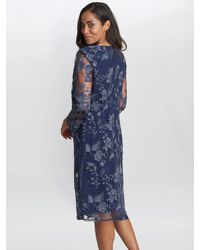 Gina Bacconi - Savoy Floral Embroidered Lace Mock Knee Length Dress - Lyst