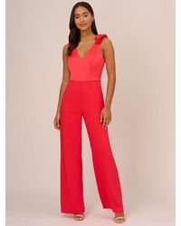 Adrianna Papell - Satin Crepe Wide Leg Jumpsuits - Lyst