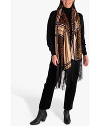 Chesca - Chain And Leopard Print Fringed Scarf - Lyst