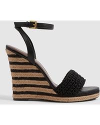 Reiss - Selene Crochet Strap Stripe Wedge Heel Sandals - Lyst