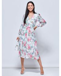 Jolie Moi - Floral Print Long Sleeve Mesh Midi Dress - Lyst