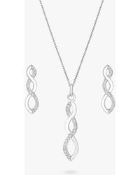 Simply Silver - Sterling Silver 925 Cubic Zirconia Infinity Pendant Necklace & Stud Earrings Jewellery Set - Lyst