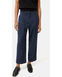 Jigsaw - Wool Blend Pleat Front Cropped Turn Up Trousers - Lyst