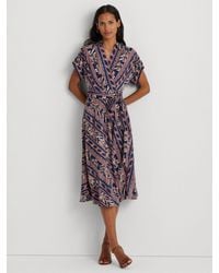 Ralph Lauren - Geo-stripe Belted Crepe Dress - Lyst