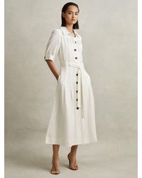 Reiss - Petite Malika Linen Blend Midi Shirt Dress - Lyst