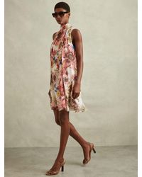 Reiss - Kady Floral Print High Neck Mini Dress - Lyst