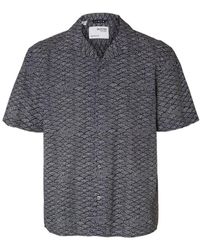 SELECTED - Wave Print Linen Cotton Blend Short Sleeve Shirt - Lyst