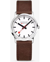 Mondaine - Simply Elegant Leather Strap Watch - Lyst