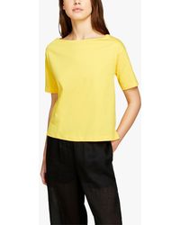 Sisley - Boxy Fit Cropped Boat Neck T-shirt - Lyst